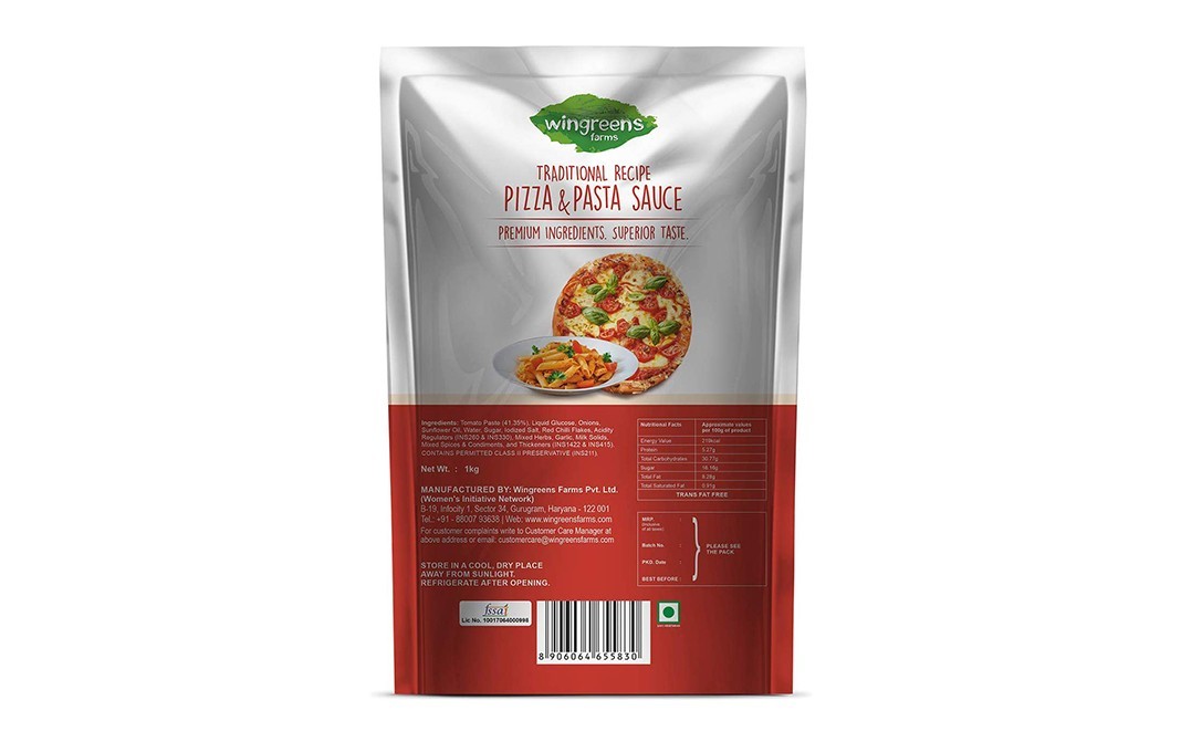 Wingreens Farms Traditional Recipe Pizza & Pasta Sauce   Pack  1 kilogram